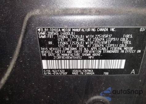 2014 Toyota Rav4 Xle z USA, uszkodzony, nr VIN 2T3RFREV8EW154652